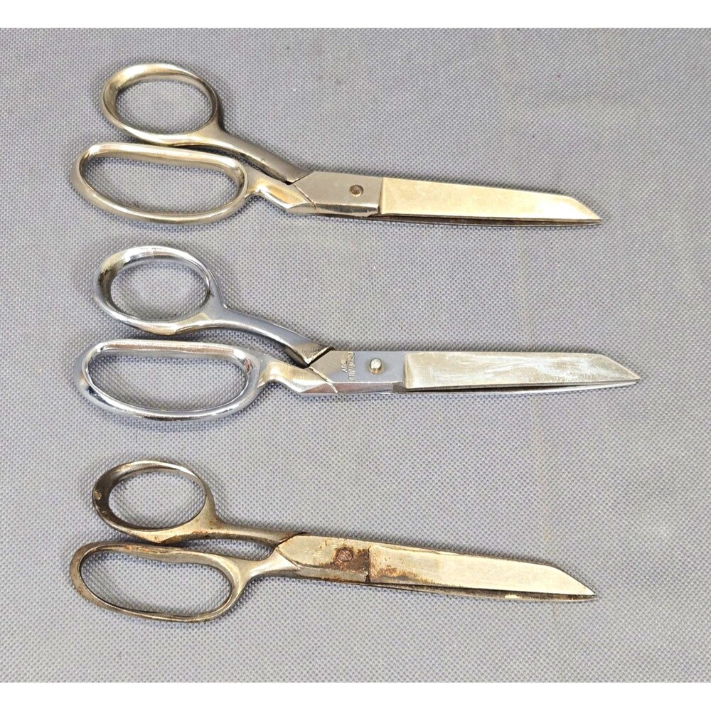 Lot of 3 Vintage Sewing Scissors Shears 7" Wiss Italy Griffon Forged Steel Craft
